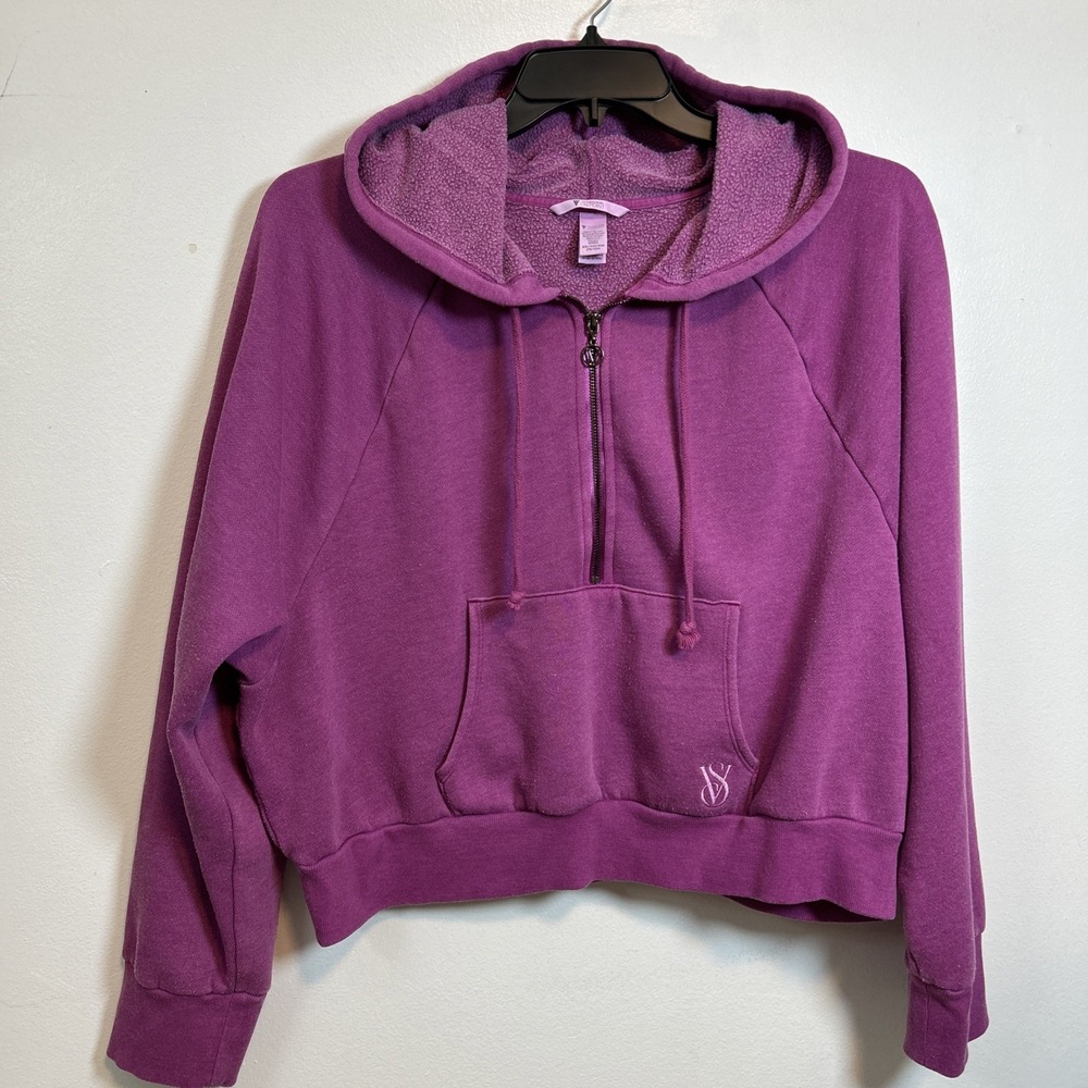 Victoria's Secret On Point Women XXL Crop Half Zip Hoodie Sweatshirt Purple 6333